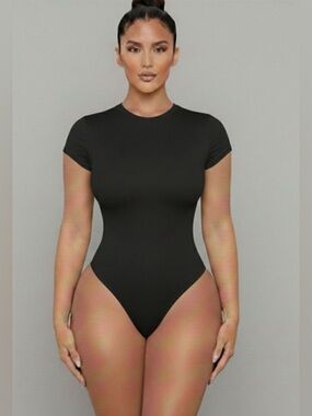 Black Short-Sleeve Crewneck Bodysuit